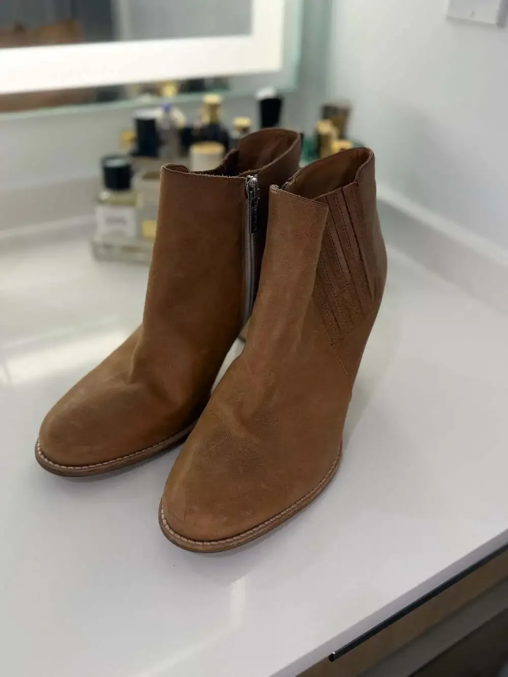 Aquatalia Tai Sport Calf Bark Brown Leather Heeled Ankle Booties